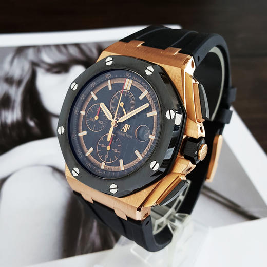 【95新】Audemars Piguet 爱彼26401RO.OO.A002CA.02自动机械机芯日期显示、计时44MM（男款）皇家橡树离岸型系列18K玫瑰金/陶瓷270326NJT25 商品图1