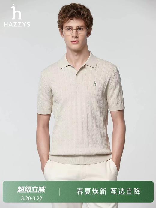 F032911男士绞花短袖POLO翻领针织衫夏季通勤老钱风休闲上衣 商品图5