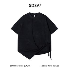 SDSA男装2026新款高贵轻奢韩系拼接下摆不规则圆领短袖T恤时尚潮