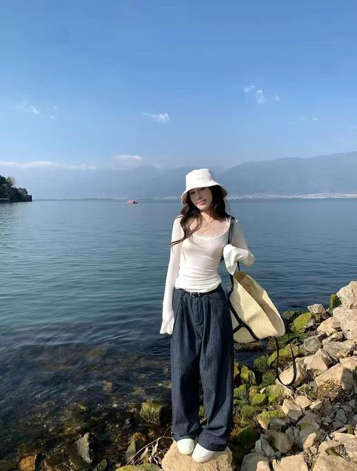 F032960新款设计感薄款褶皱显瘦防褪色牛仔裤直筒阔腿裤 商品图3