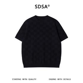 SDSA男装2026新款高贵轻奢潮牌简约棋盘格针织圆领短袖T恤百搭