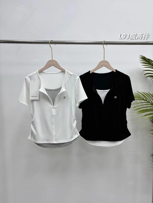 F032985一包2件装超重工半拉链假两件褶皱收腰女士短袖T恤 商品图0