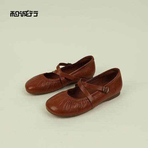 和诚行2026春季新款打蜡羊皮复古平底芭蕾舞玛丽珍浅口休闲鞋1930120 商品图3