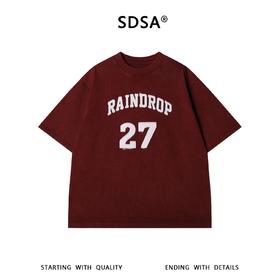 SDSA男装2026新款高贵轻奢美式毛边贴布字母数字做旧圆领短袖T恤