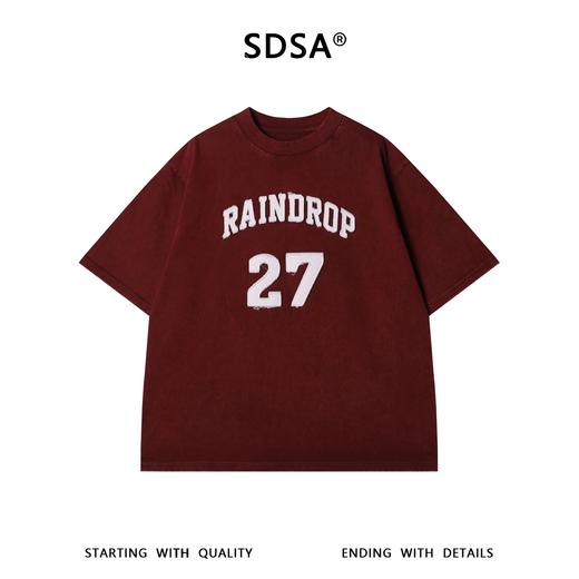 SDSA男装2026新款高贵轻奢美式毛边贴布字母数字做旧圆领短袖T恤 商品图0