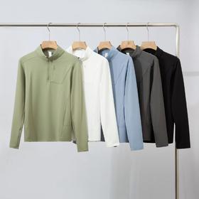 F032972简约休闲春季户外运动速干半拉链弹力透气长袖T恤