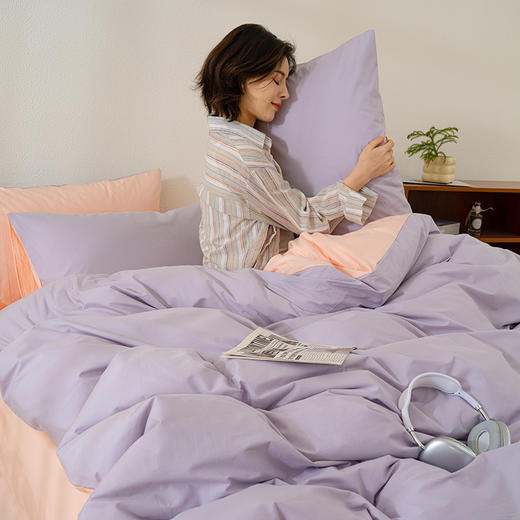 【全棉纯色拼色四件套】婴儿级A类，舒适自然，轻盈柔软！AB双版，可机洗水洗！自带简约ins感！【LL-X】 商品图3