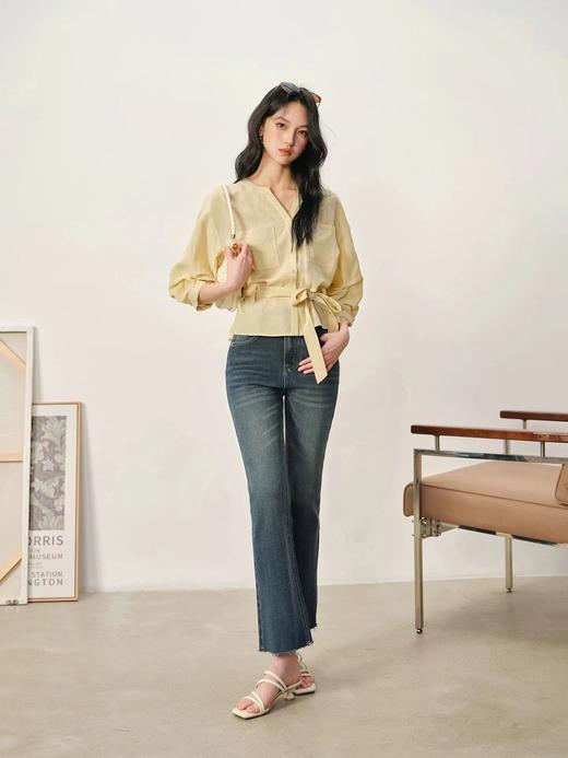 F032955夏季法式收腰新品亚麻显瘦中袖V领系带衬衫 商品图7