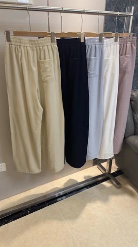 F032910春夏季新款韩系温柔感简约亚麻混纺锦棉弯刀裤阔腿裤