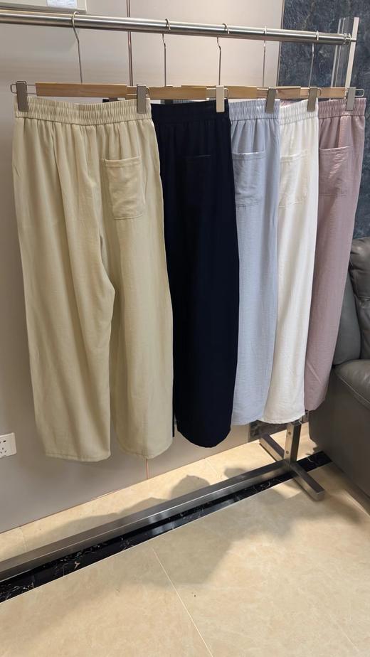 F032910春夏季新款韩系温柔感简约亚麻混纺锦棉弯刀裤阔腿裤 商品图0