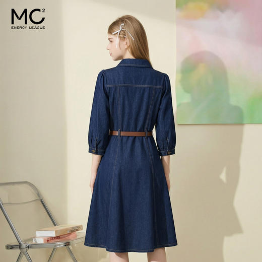 mc2牛仔连衣裙女秋2023年春装新款气质显瘦八分袖a字翻领牛仔裙 商品图3