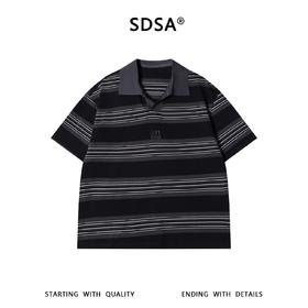 SDSA男装2026新款轻奢老钱风撞色条纹翻领短袖T恤刺绣字母百搭