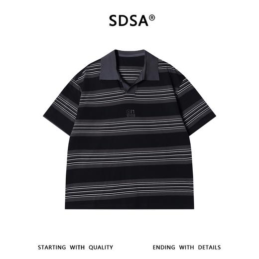 SDSA男装2026新款轻奢老钱风撞色条纹翻领短袖T恤刺绣字母百搭 商品图0