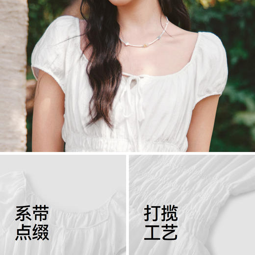 森马连衣裙女夏季肌理蝴蝶结2026新款简约风法式气质优雅初恋裙子 商品图3