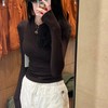 F032908气质美式亨利领T恤打底衫瑜伽运动修身正肩长袖上衣 商品缩略图6
