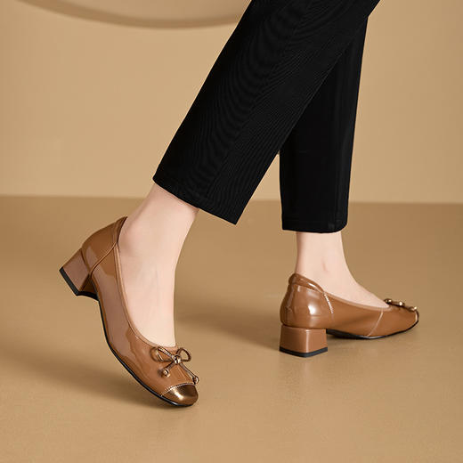 真皮时装鞋女法式拼色蝴蝶结芭蕾舞鞋女厚底玛丽珍休闲鞋子5818 商品图2