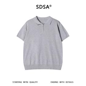 SDSA男装2026新款高贵轻奢老钱风简约纯色半拉链翻领短袖T恤百搭