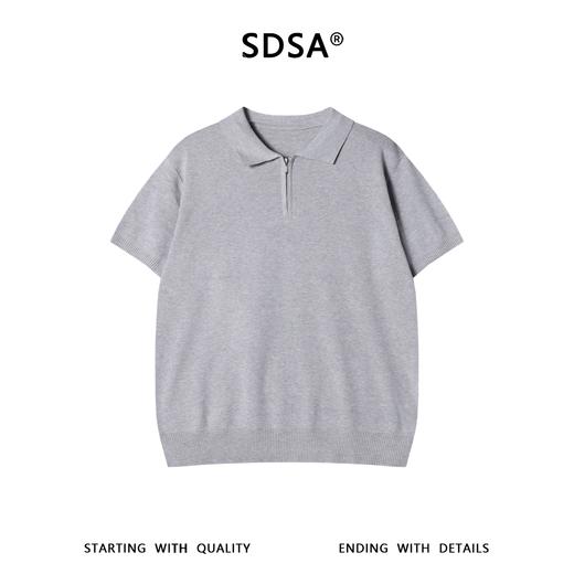 SDSA男装2026新款高贵轻奢老钱风简约纯色半拉链翻领短袖T恤百搭 商品图0