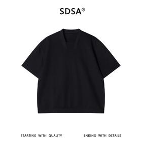 SDSA男装2026新款高贵轻奢简约纯色拼接V领短袖T恤百搭时尚显瘦