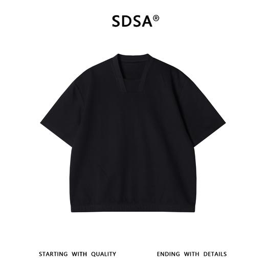SDSA男装2026新款高贵轻奢简约纯色拼接V领短袖T恤百搭时尚显瘦 商品图0