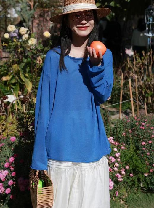 F032958莱赛尔天丝亚麻卷边长袖T恤针织防晒罩衫 商品图4