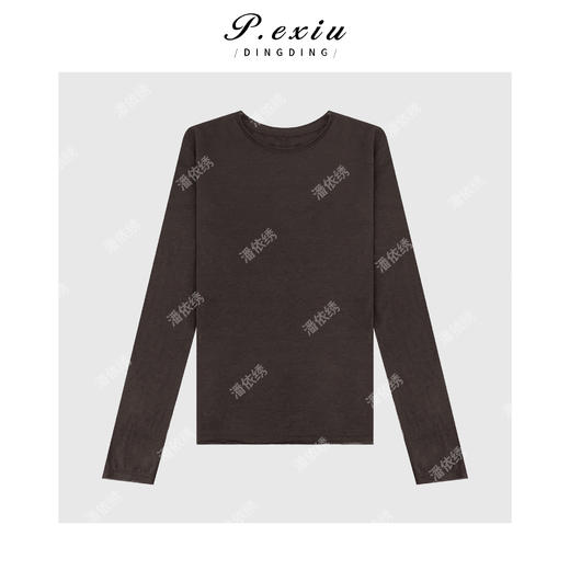 04-1潘依绣丁丁宠粉100绵羊毛 极简主义肌理感卷边长袖T恤 Q4463 商品图1