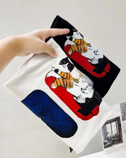 F032933五只猫动物主题休闲宽松男女款情侣款短袖T恤 商品图13