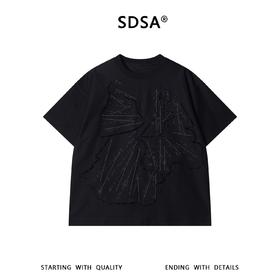 SDSA男装2026新款高贵轻奢潮牌抽象贴布烫钻圆领短袖T恤百搭痞帅