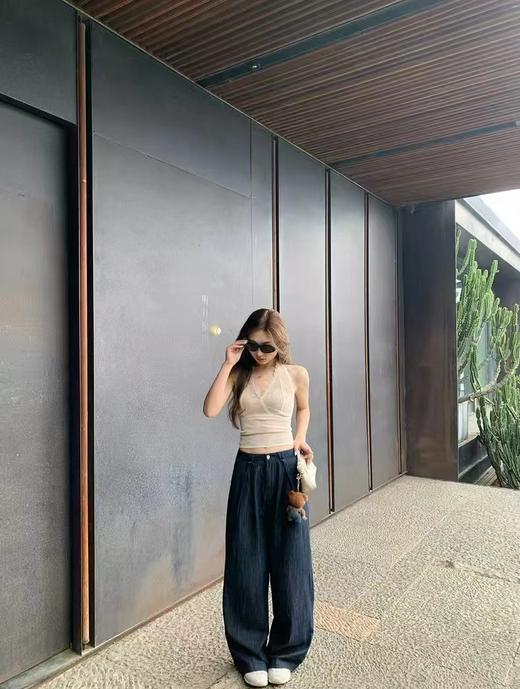 F032960新款设计感薄款褶皱显瘦防褪色牛仔裤直筒阔腿裤 商品图0