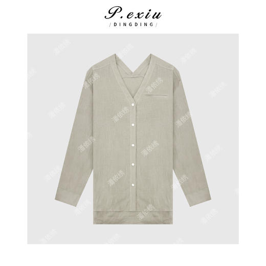 03-5潘依绣丁丁宠粉设计感简约V领长袖衬衫Q13913 商品图0