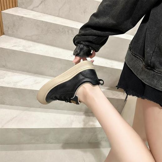 头层牛皮厚底真皮休闲鞋复古真皮系带妈妈鞋女拼色小白鞋单鞋58012 商品图2