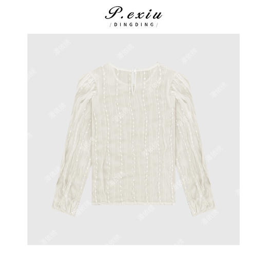 03-5潘依绣丁丁宠粉法式优雅蕾丝泡泡袖圆领上衣Q7954 商品图1
