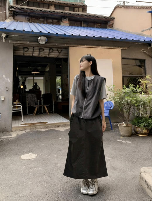 天猫同步【胯宽救星】拉夏贝尔/La Chapelle美式松紧腰抽绳可调节藏肉遮胯压褶休闲百搭半身裙 商品图7