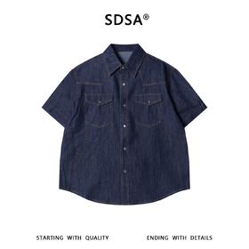 SDSA男装2026新款高贵轻奢美式复古双口袋牛仔短袖衬衫百搭时尚