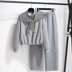 丁摩 灰色披肩立领卫衣弯刀阔腿裤女春装韩版慵懒风宽松两件套套装6ZF-A007