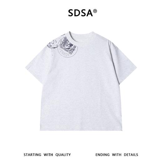 SDSA男装2026新款高贵轻奢简约时尚撞色邮票印花圆领短袖T恤百搭 商品图0