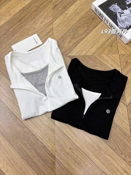 F032985一包2件装超重工半拉链假两件褶皱收腰女士短袖T恤 商品图3