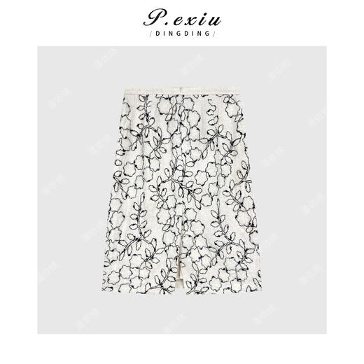 04-1潘依绣丁丁宠粉亚麻人丝小众设计肌理感勾花Z字显瘦半身裙 Q86954 商品图1