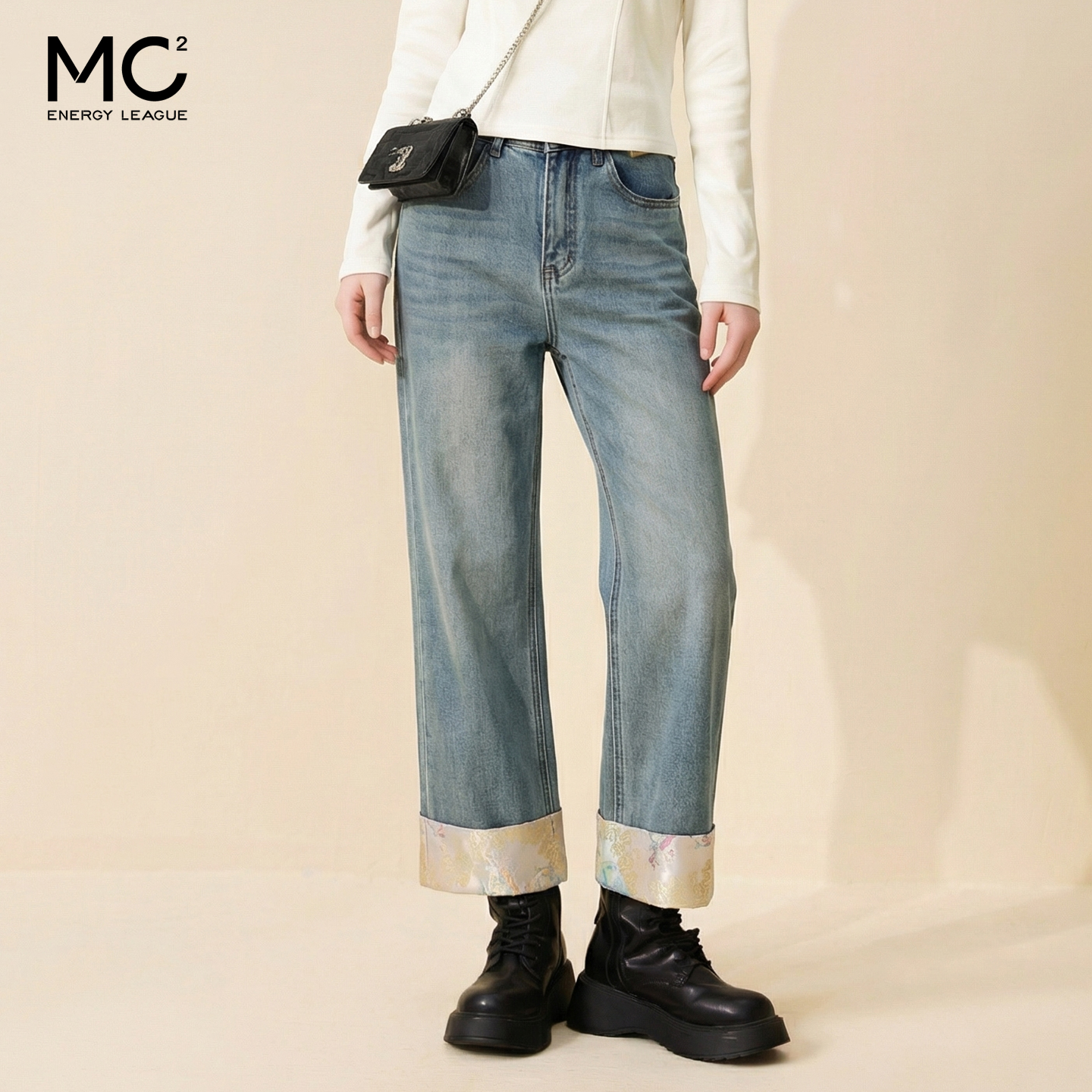 女装开扣国风拼接宽松直筒九分牛仔裤-6605N4212605