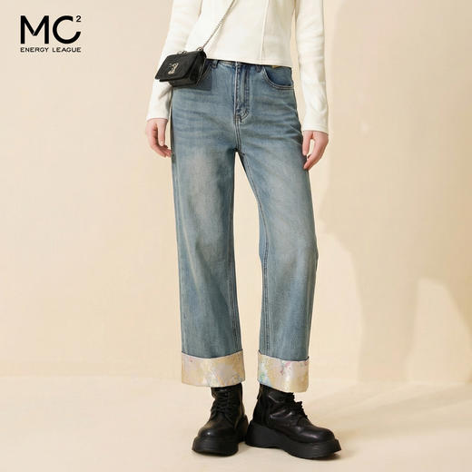 女装开扣国风拼接宽松直筒九分牛仔裤-6605N4212605 商品图0