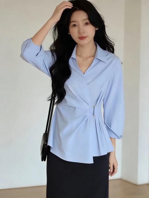 F032961法式抗皱设计感收腰显瘦v字翻领不规则衬衫 商品图3