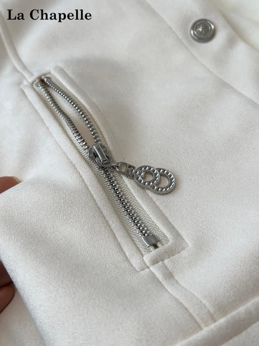 天猫同步【夹克外套】拉夏贝尔/La Chapelle翻领正肩按扣口袋麂皮绒机车风短外套百搭显瘦夹克上衣 商品图6