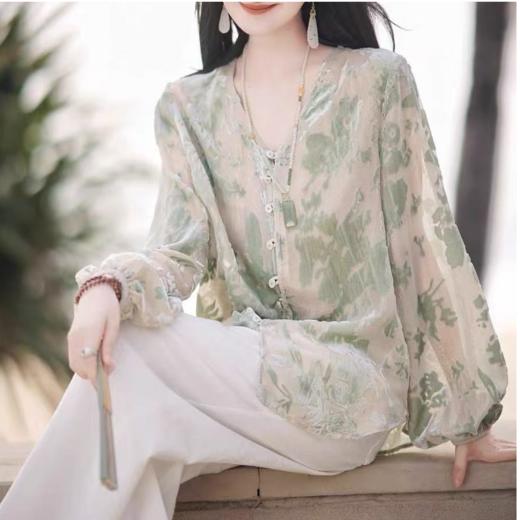 S.Y.C【烟雨江南】春季新款法式v领小众长袖上衣衬衫女 商品图1