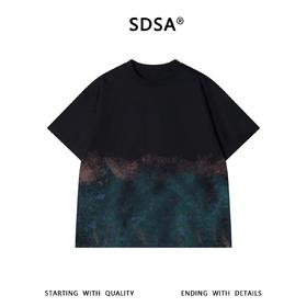 SDSA男装2026新款高贵轻奢复古渐变晕染撞色印花圆领短袖T恤百搭