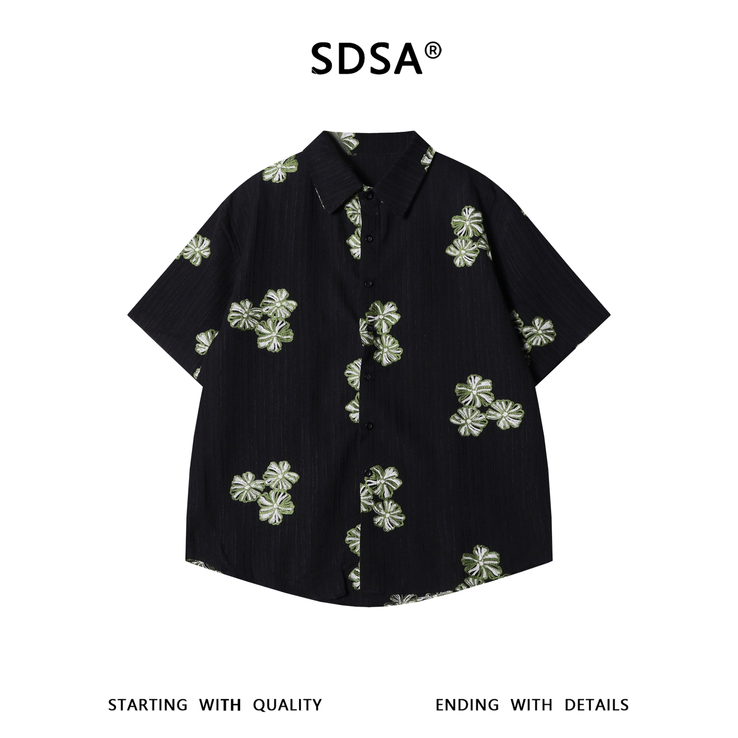6994SDSA男装2026新款高贵轻奢潮牌撞色刺绣花卉设计短袖衬衫百搭痞帅