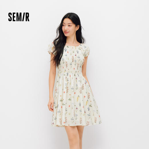 森马连衣裙女夏蝴蝶结收腰满印2026新款俏皮温柔浪漫少女感碎花裙 商品图1