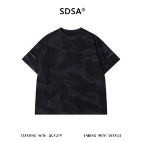 SDSA男装2026新款轻奢复古暗纹扎染袖口明线短袖T恤百搭圆领上衣
