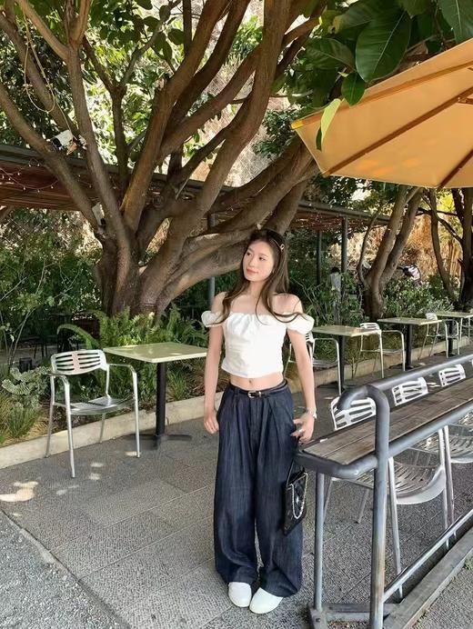 F032960新款设计感薄款褶皱显瘦防褪色牛仔裤直筒阔腿裤 商品图4