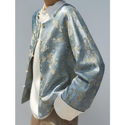 丁摩 38姆米重工桑蚕丝真丝外套女春新中式复古国风提花长袖上衣开衫6ZF-W5205 商品图2