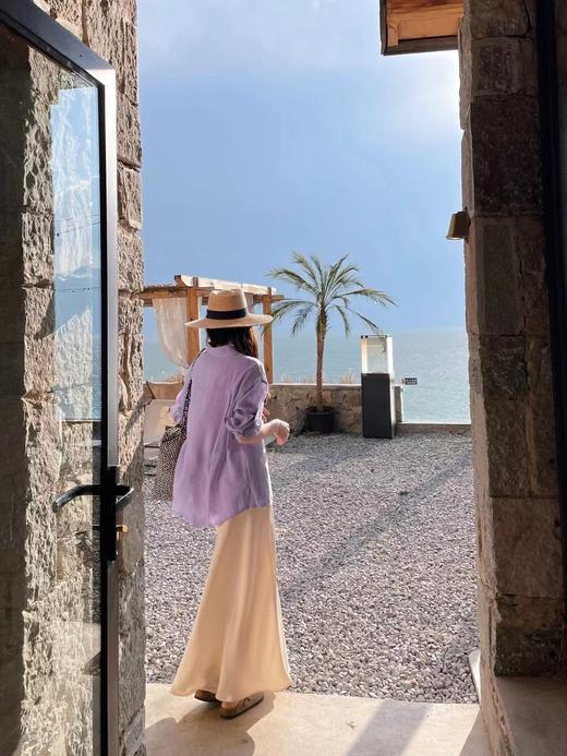 F032957春夏百搭柔雾紫亚麻松弛感微褶皱珠光纽扣衬衫 商品图8